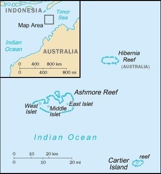 Ashmore and Cartier Islands: Ashmore and Cartier Islands map showing the islands and reefs that make up this Australian territory in the Indian Ocean. Ashmore and Cartier Islands: Ashmore and Cartier Islands map showing the islands and reefs that make up this Australian territory in the Indian Ocean.