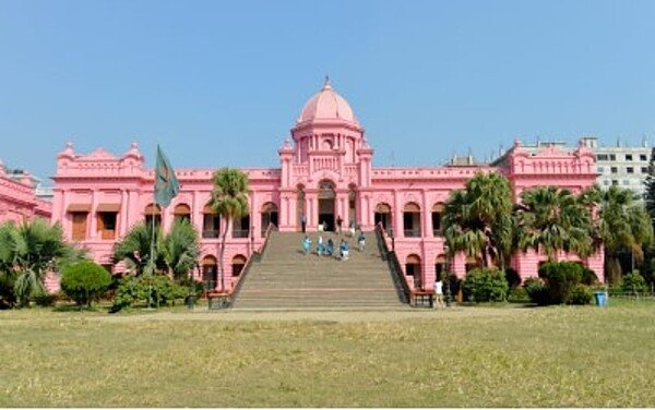 Ahsan Manzil, also known as the Pink Palace, was the official residential palace and seat of the Nawab of Dhaka. The building is situated at Kumartoli along the banks of the Buriganga River in Dhaka, Bangladesh. It was constructed between 1859 and 1872 in the Indo-Saracenic Revival architecture style, mixing European and Indo-Islamic elements. It has been a national museum since 1985. Ahsan Manzil, also known as the Pink Palace, was the official residential palace and seat of the Nawab of Dhaka. The building is situated at Kumartoli along the banks of the Buriganga River in Dhaka, Bangladesh. It was constructed between 1859 and 1872 in the Indo-Saracenic Revival architecture style, mixing European and Indo-Islamic elements. It has been a national museum since 1985.