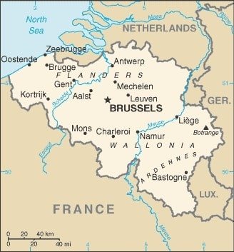 Belgium: Belgium map showing major cities as well as parts of surrounding countries and the North Sea. Belgium: Belgium map showing major cities as well as parts of surrounding countries and the North Sea.