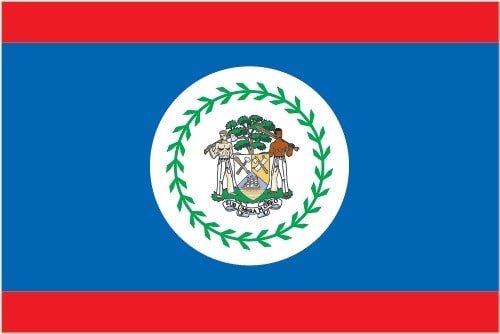 Belize: royal blue with a narrow red stripe along the top and the bottom edges; centered is a large white disk bearing the coat of arms; the coat of arms features a shield flanked by two workers in front of a mahogany tree with the related motto SUB UMBRA FLOREO (I Flourish in the Shade) on a scroll at the bottom, all encircled by a green garland of 50 mahogany leaves; the colors are those of the two main political parties: blue for the PUP and red for the UDP; various elements of the coat of arms - the figures, the tools, the mahogany tree, and the garland of leaves - recall the logging industry that led to British settlement of Belize Belize: royal blue with a narrow red stripe along the top and the bottom edges; centered is a large white disk bearing the coat of arms; the coat of arms features a shield flanked by two workers in front of a mahogany tree with the related motto SUB UMBRA FLOREO (I Flourish in the Shade) on a scroll at the bottom, all encircled by a green garland of 50 mahogany leaves; the colors are those of the two main political parties: blue for the PUP and red for the UDP; various elements of the coat of arms - the figures, the tools, the mahogany tree, and the garland of leaves - recall the logging industry that led to British settlement of Belize</p>
<p>