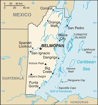 Belize: Belize map showing major cities as well as parts of surrounding countries and the Caribbean Sea. Belize: Belize map showing major cities as well as parts of surrounding countries and the Caribbean Sea.