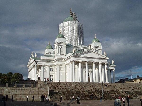 Completed in 1852, Helsinki Cathedral, formerly St. Nicholas Cathedral, overlooks Senate Square in the Helsinki, Finland Completed in 1852, Helsinki Cathedral, formerly St. Nicholas Cathedral, overlooks Senate Square in the Helsinki, Finland