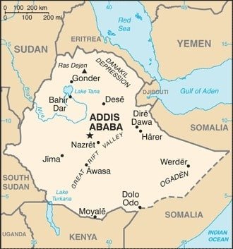 Ethiopia: Ethiopia map showing major cities as well as parts of surrounding countries. Ethiopia: Ethiopia map showing major cities as well as parts of surrounding countries.