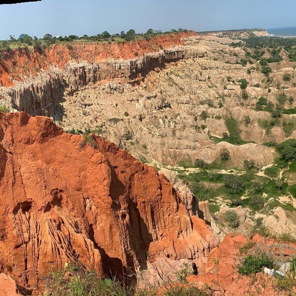 Located 40 km (24.9 mi) south of Luanda, Angola, is the stunning geologic formation known as Miradouro da Lua (Portuguese for “Viewpoint of the Moon”). The distinctive tri-color (orange, white, tan) cliffs were carved by wind and rain erosion and to some look like a setting from another planet or, per the name, the moon. Located 40 km (24.9 mi) south of Luanda, Angola, is the stunning geologic formation known as Miradouro da Lua (Portuguese for “Viewpoint of the Moon”). The distinctive tri-color (orange, white, tan) cliffs were carved by wind and rain erosion and to some look like a setting from another planet or, per the name, the moon.