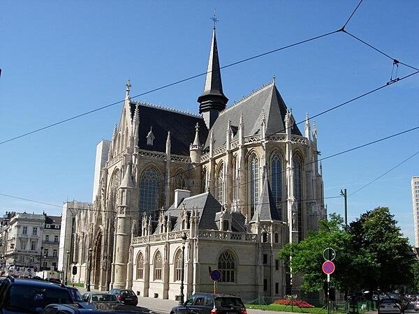 Our Lady of the Sablon Church in Brussels, Belgium, was built in the 15th century in a late Gothic style known as Brabantine. It is renowned for its brightly colored stained-glass windows. Our Lady of the Sablon Church in Brussels, Belgium, was built in the 15th century in a late Gothic style known as Brabantine. It is renowned for its brightly colored stained-glass windows.<br />