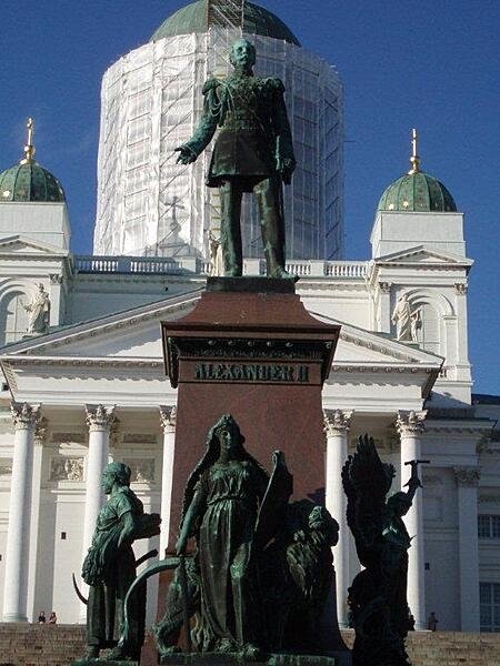 The statue of Alexander II stands in front of Helsinki Cathedral in Senate Square in Helsinki, Finland. The Russian czar introduced a number of reforms during the 19th century, when Finland was still a province of Russia, and is generally well regarded. The statue of Alexander II stands in front of Helsinki Cathedral in Senate Square in Helsinki, Finland. The Russian czar introduced a number of reforms during the 19th century, when Finland was still a province of Russia, and is generally well regarded