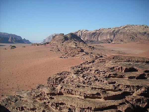A view of the Wadi Rum, the largest wadi or valley in Jordan A view of the Wadi Rum, the largest wadi or valley in Jordan.