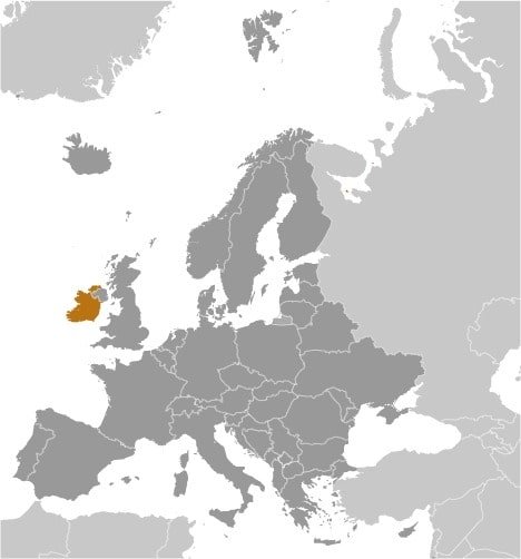 Ireland: Western Europe, occupying five-sixths of the island of Ireland in the North Atlantic Ocean, west of Great Britain Ireland: Western Europe, occupying five-sixths of the island of Ireland in the North Atlantic Ocean, west of Great Britain