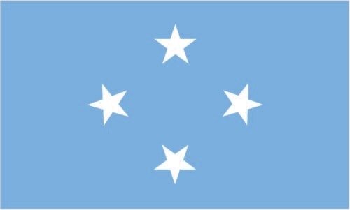 Micronesia, Federated States of: light blue with four white five-pointed stars centered; the stars are arranged in a diamond pattern; blue symbolizes the Pacific Ocean, the stars represent the four island groups of Chuuk, Kosrae, Pohnpei, and Yap Micronesia, Federated States of: light blue with four white five-pointed stars centered; the stars are arranged in a diamond pattern; blue symbolizes the Pacific Ocean, the stars represent the four island groups of Chuuk, Kosrae, Pohnpei, and Yap