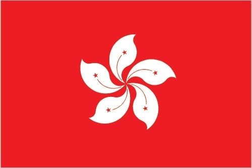Hong Kong: red with a stylized, white, five-petal Bauhinia flower in the center; each petal contains a small, red, five-pointed star in its middle; the red color is the same as that on the Chinese flag and represents the motherland; the fragrant Bauhinia - developed in Hong Kong the late 19th century - has come to symbolize the region; the five stars echo those on the flag of China Hong Kong: red with a stylized, white, five-petal Bauhinia flower in the center; each petal contains a small, red, five-pointed star in its middle; the red color is the same as that on the Chinese flag and represents the motherland; the fragrant Bauhinia - developed in Hong Kong the late 19th century - has come to symbolize the region; the five stars echo those on the flag of China<br />