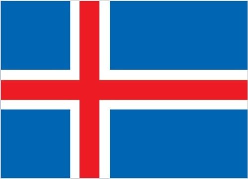 Iceland: blue with a red cross outlined in white extending to the edges of the flag; the vertical part of the cross is shifted to the hoist side in the style of the Dannebrog (Danish flag); the colors represent three of the elements that make up the island: red is for the island's volcanic fires, white recalls the snow and ice fields of the island, and blue is for the surrounding ocean Iceland: blue with a red cross outlined in white extending to the edges of the flag; the vertical part of the cross is shifted to the hoist side in the style of the Dannebrog (Danish flag); the colors represent three of the elements that make up the island: red is for the island's volcanic fires, white recalls the snow and ice fields of the island, and blue is for the surrounding ocean