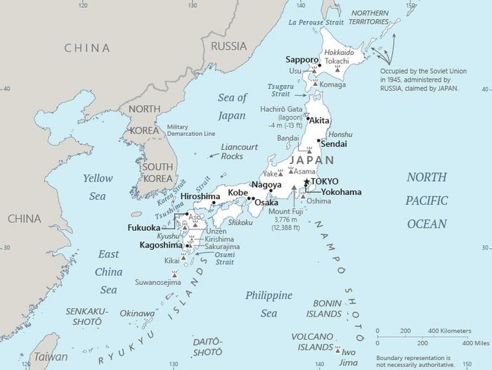 Japan: Japan map showing major cities and islands of this archipelagic Pacific Ocean country as well as parts of surrounding countries. Japan: Japan map showing major cities and islands of this archipelagic Pacific Ocean country as well as parts of surrounding countries.