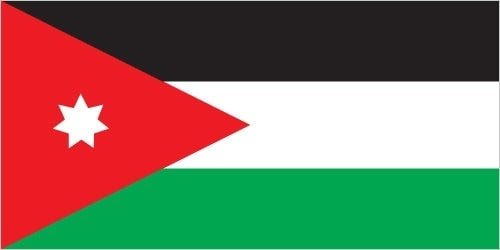 Jordan: three equal horizontal bands of black (top), representing the Abbassid Caliphate, white, representing the Ummayyad Caliphate, and green, representing the Fatimid Caliphate; a red isosceles triangle on the hoist side, representing the Great Arab Revolt of 1916, and bearing a small white seven-pointed star symbolizing the seven verses of the opening Sura (Al-Fatiha) of the Holy Koran; the seven points on the star represent faith in One God, humanity, national spirit, humility, social justice, virtue, and aspirations; design is based on the Arab Revolt flag of World War I Jordan: three equal horizontal bands of black (top), representing the Abbassid Caliphate, white, representing the Ummayyad Caliphate, and green, representing the Fatimid Caliphate; a red isosceles triangle on the hoist side, representing the Great Arab Revolt of 1916, and bearing a small white seven-pointed star symbolizing the seven verses of the opening Sura (Al-Fatiha) of the Holy Koran; the seven points on the star represent faith in One God, humanity, national spirit, humility, social justice, virtue, and aspirations; design is based on the Arab Revolt flag of World War I
