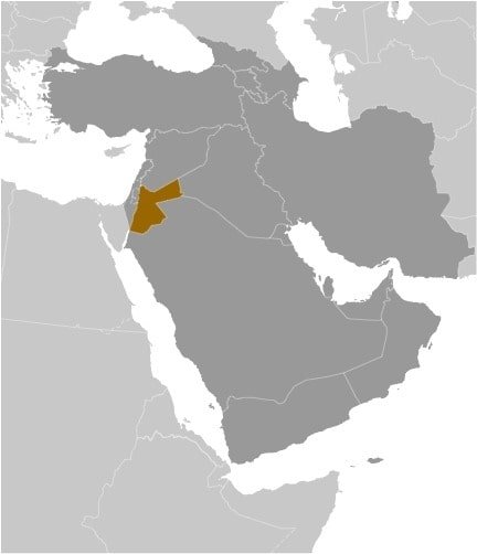 Jordan: Middle East, northwest of Saudi Arabia, between Israel (to the west) and Iraq Jordan: Middle East, northwest of Saudi Arabia, between Israel (to the west) and Iraq
