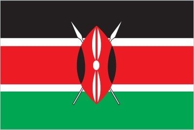 Kenya: three equal horizontal bands of black (top), red, and green; the red band is edged in white; a large Maasai warrior's shield covering crossed spears is superimposed at the center; black symbolizes the majority population, red the blood shed in the struggle for freedom, green stands for natural wealth, and white for peace; the shield and crossed spears symbolize the defense of freedom Kenya: three equal horizontal bands of black (top), red, and green; the red band is edged in white; a large Maasai warrior's shield covering crossed spears is superimposed at the center; black symbolizes the majority population, red the blood shed in the struggle for freedom, green stands for natural wealth, and white for peace; the shield and crossed spears symbolize the defense of freedom<br />