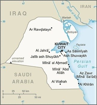 Kuwait: Kuwait map showing major population centers as well as parts of surrounding countries and the Persian Gulf. Kuwait: Kuwait map showing major population centers as well as parts of surrounding countries and the Persian Gulf.