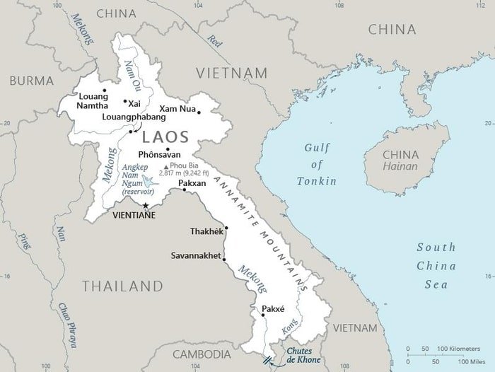 Laos: Laos map showing major cities as well as parts of surrounding countries. Laos: Laos map showing major cities as well as parts of surrounding countries.