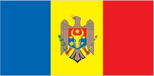 Moldova: three equal vertical bands of Prussian blue (hoist side), chrome yellow, and vermilion red; emblem in center of flag is of a Roman eagle of dark gold (brown) outlined in black with a red beak and talons carrying a yellow cross in its beak and a green olive branch in its right talons and a yellow scepter in its left talons; on its breast is a shield divided horizontally red over blue with a stylized aurochs head, star, rose, and crescent all in black-outlined yellow; based on the color scheme of the flag of Romania - with which Moldova shares a history and culture - but Moldova's blue band is lighter; the reverse of the flag displays a mirrored image of the coat of arms note: one of only three national flags that differ on their obverse and reverse sides - the others are Paraguay and Saudi Arabia Moldova: three equal vertical bands of Prussian blue (hoist side), chrome yellow, and vermilion red; emblem in center of flag is of a Roman eagle of dark gold (brown) outlined in black with a red beak and talons carrying a yellow cross in its beak and a green olive branch in its right talons and a yellow scepter in its left talons; on its breast is a shield divided horizontally red over blue with a stylized aurochs head, star, rose, and crescent all in black-outlined yellow; based on the color scheme of the flag of Romania - with which Moldova shares a history and culture - but Moldova's blue band is lighter; the reverse of the flag displays a mirrored image of the coat of arms note: one of only three national flags that differ on their obverse and reverse sides - the others are Paraguay and Saudi Arabia