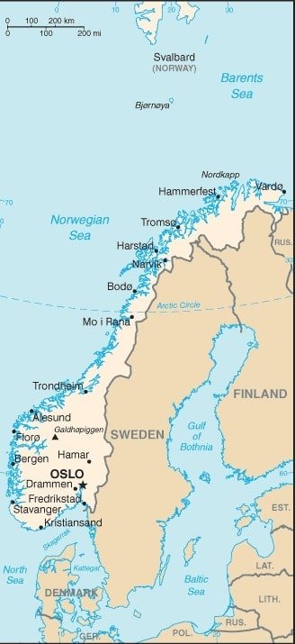 Norway Norway map showing major population centers as well as parts of surrounding countries and the Norwegian and North Seas. Norway Norway map showing major population centers as well as parts of surrounding countries and the Norwegian and North Seas.