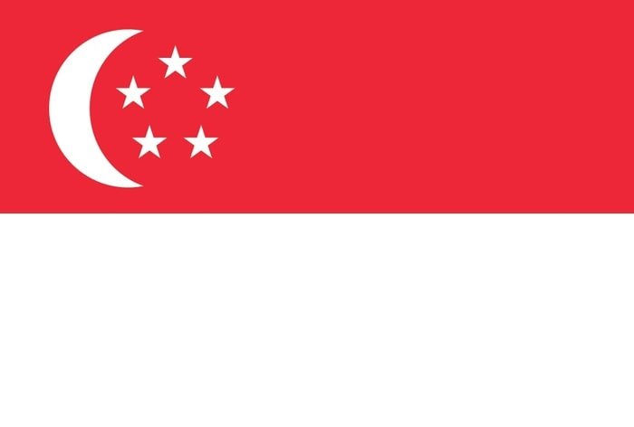Singapore: two equal horizontal bands of red (top) and white; near the hoist side of the red band, there is a vertical, white crescent (closed portion is toward the hoist side) partially enclosing five white five-pointed stars arranged in a circle; red denotes brotherhood and equality; white signifies purity and virtue; the waxing crescent moon symbolizes a young nation on the ascendancy; the five stars represent the nation's ideals of democracy, peace, progress, justice, and equality Singapore: two equal horizontal bands of red (top) and white; near the hoist side of the red band, there is a vertical, white crescent (closed portion is toward the hoist side) partially enclosing five white five-pointed stars arranged in a circle; red denotes brotherhood and equality; white signifies purity and virtue; the waxing crescent moon symbolizes a young nation on the ascendancy; the five stars represent the nation's ideals of democracy, peace, progress, justice, and equality