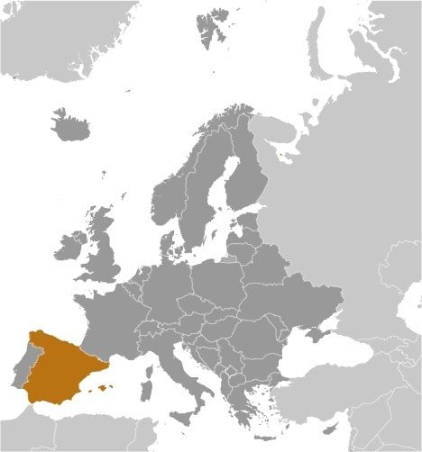 Spain: Southwestern Europe, bordering the Mediterranean Sea, North Atlantic Ocean, Bay of Biscay, and Pyrenees Mountains; southwest of France Spain: Southwestern Europe, bordering the Mediterranean Sea, North Atlantic Ocean, Bay of Biscay, and Pyrenees Mountains; southwest of France