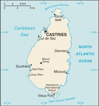 Saint Lucia: Saint Lucia map showing major population centers on this island in the Caribbean Sea. Saint Lucia: Saint Lucia map showing major population centers on this island in the Caribbean Sea.