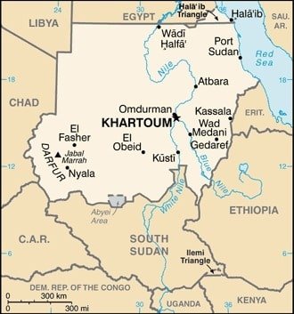 Sudan: Sudan showing major population centers as well as parts of surrounding countries and the Red Sea. Sudan: Sudan showing major population centers as well as parts of surrounding countries and the Red Sea.