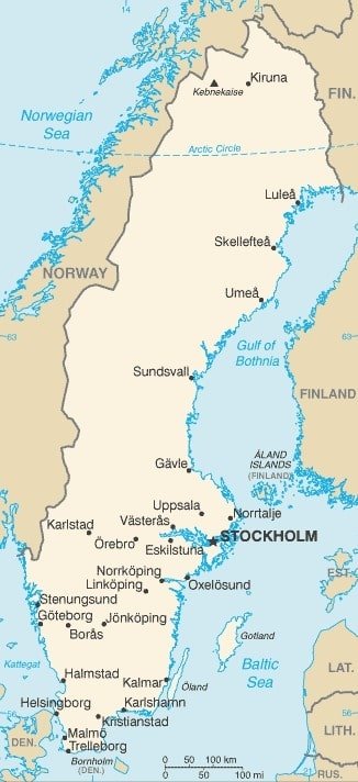 Sweden: Sweden map showing major cities as well as parts of surrounding countries and the Baltic Sea. Sweden: Sweden map showing major cities as well as parts of surrounding countries and the Baltic Sea.