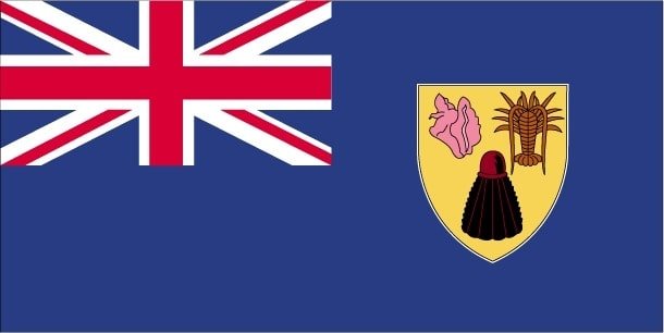Turks and Caicos Islands: blue with the flag of the UK in the upper hoist-side quadrant and the colonial shield centered on the outer half of the flag; the shield is yellow and displays a conch shell, a spiny lobster, and Turk's cap cactus - three common elements of the islands' biota Turks and Caicos Islands: blue with the flag of the UK in the upper hoist-side quadrant and the colonial shield centered on the outer half of the flag; the shield is yellow and displays a conch shell, a spiny lobster, and Turk's cap cactus - three common elements of the islands' biota