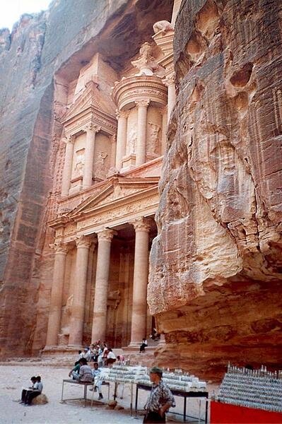 The ruins at Petra are justifiably famous worldwide and a UNESCO World Heritage Site. Petra was the capital of the Nabatean Kingdom, which flourished from the third century B.C. until its incorporation into the Roman Empire in A.D. 106. The photo shows one of Petra's most elaborate buildings, the "Treasury" (Al-Khazneh), which was carved into the red-hued cliff face in the 2nd century B.C. In actuality, the structure was likely the mausoleum of a Nabatean king The ruins at Petra are justifiably famous worldwide and a UNESCO World Heritage Site. Petra was the capital of the Nabatean Kingdom, which flourished from the third century B.C. until its incorporation into the Roman Empire in A.D. 106. The photo shows one of Petra's most elaborate buildings, the "Treasury" (Al-Khazneh), which was carved into the red-hued cliff face in the 2nd century B.C. In actuality, the structure was likely the mausoleum of a Nabatean king
