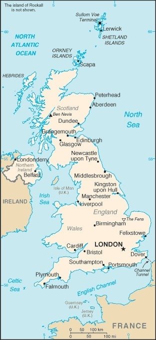 United Kingdom: United Kingdom map showing the British Isles (including Northern Ireland) situated in the North Sea. United Kingdom: United Kingdom map showing the British Isles (including Northern Ireland) situated in the North Sea.