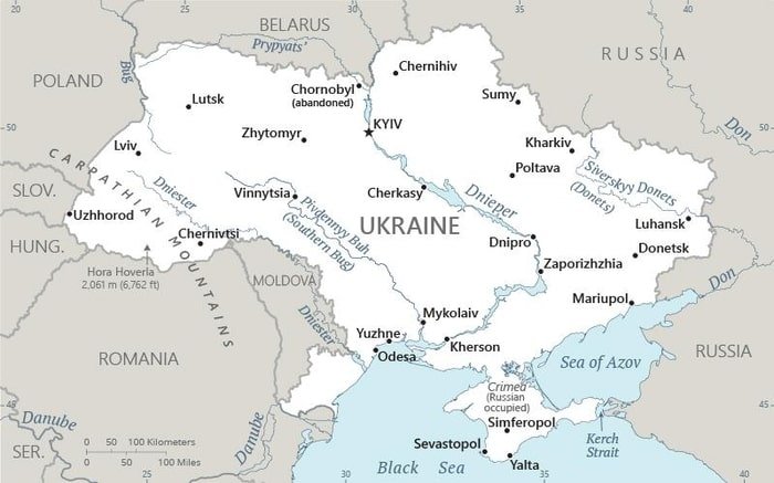 Ukraine: Ukraine map showing major cities as well as parts of surrounding countries and the Black Sea. Ukraine: Ukraine map showing major cities as well as parts of surrounding countries and the Black Sea.