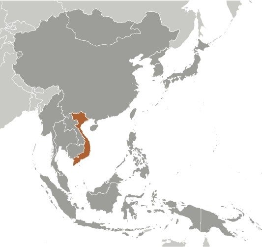 Vietnam: Southeastern Asia, bordering the Gulf of Thailand, Gulf of Tonkin, and South China Sea, as well as China, Laos, and Cambodia Vietnam: Southeastern Asia, bordering the Gulf of Thailand, Gulf of Tonkin, and South China Sea, as well as China, Laos, and Cambodia