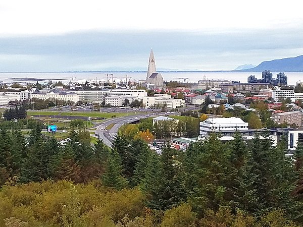 View of the skyline of Reykjavik; the distinctive Hallsgrimskirkja church stands out prominently in the upper center View of the skyline of Reykjavik; the distinctive Hallsgrimskirkja church stands out prominently in the upper center