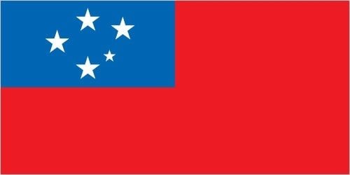 Samoa: red with a blue rectangle in the upper hoist-side quadrant bearing five white, five-pointed stars representing the Southern Cross constellation; red stands for courage, blue represents freedom, and white signifies purity note: similar to the flag of Taiwan Samoa: red with a blue rectangle in the upper hoist-side quadrant bearing five white, five-pointed stars representing the Southern Cross constellation; red stands for courage, blue represents freedom, and white signifies purity<br />
note: similar to the flag of Taiwan