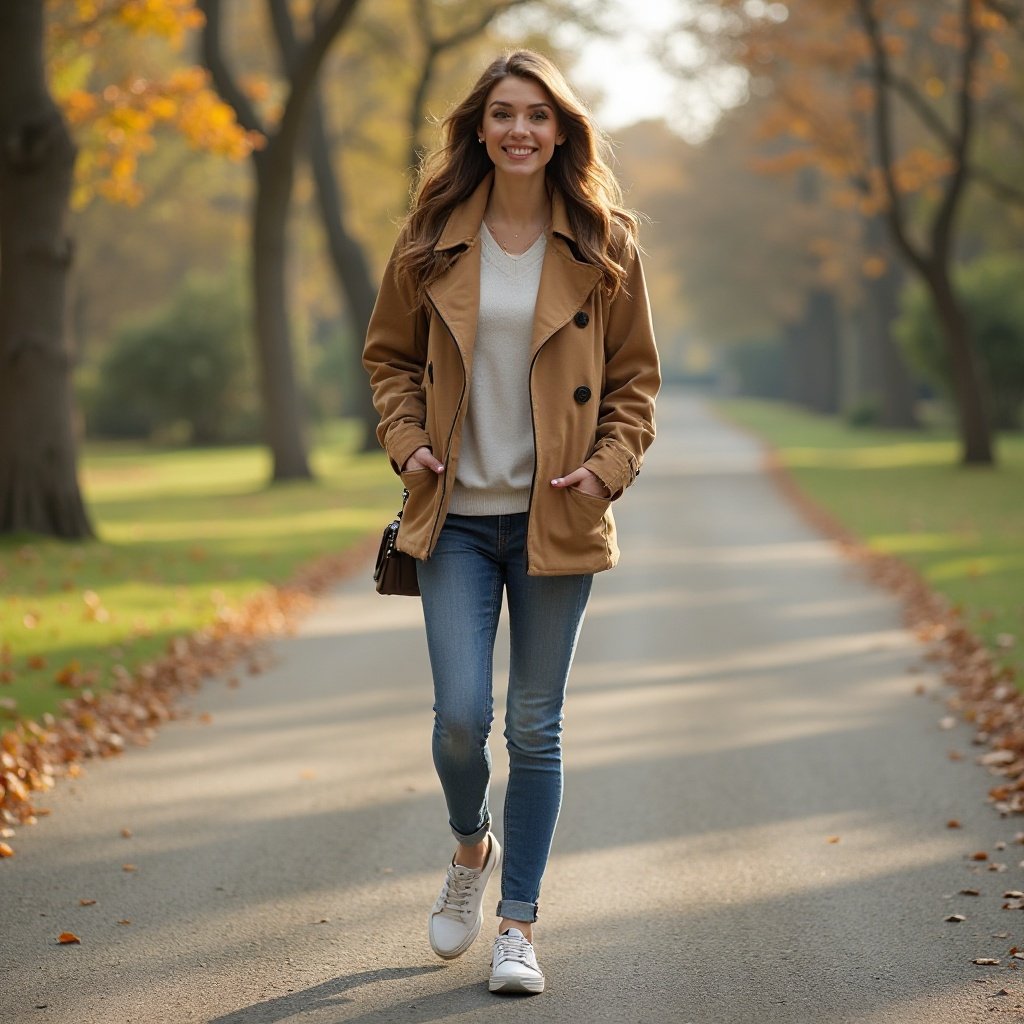 Beautiful woman with dark hair and glasses, smiling, putting away her convertible bags