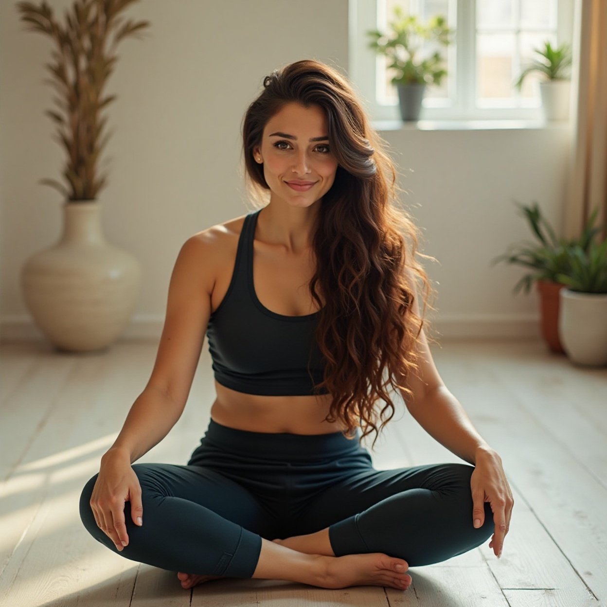 Beautiful Arab woman with long hair, Gentle Movement (Yoga & Stretching) Beautiful Arab woman with long hair, Gentle Movement (Yoga & Stretching)