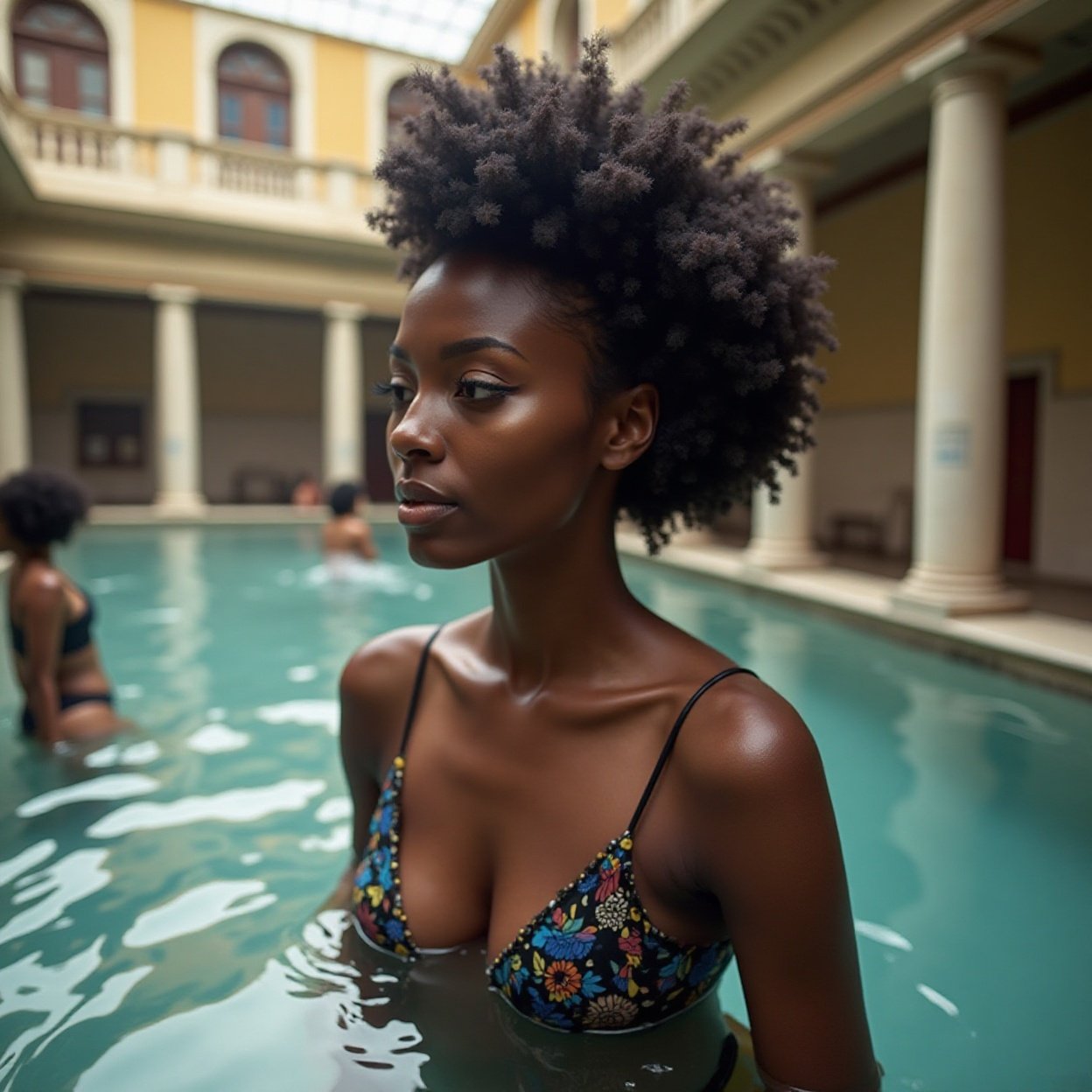 Beautiful black woman in a historic thermal bath culture (Budapest) Beautiful black woman in a historic thermal bath culture (Budapest)