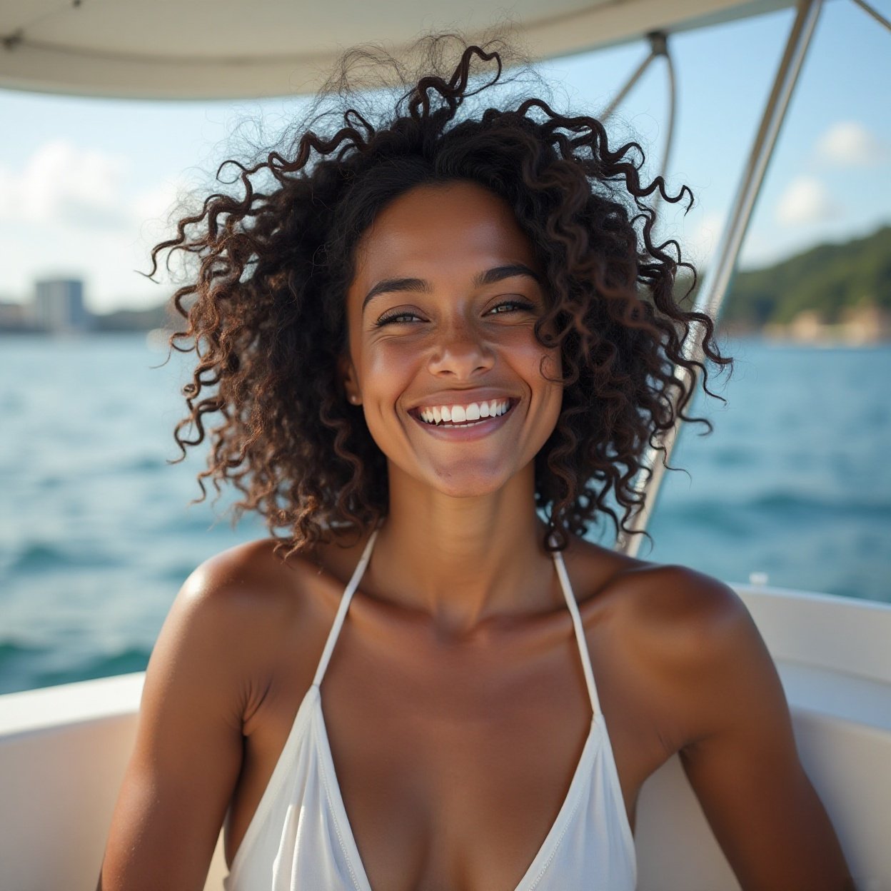 Beautiful smiling Black woman, Boat trips