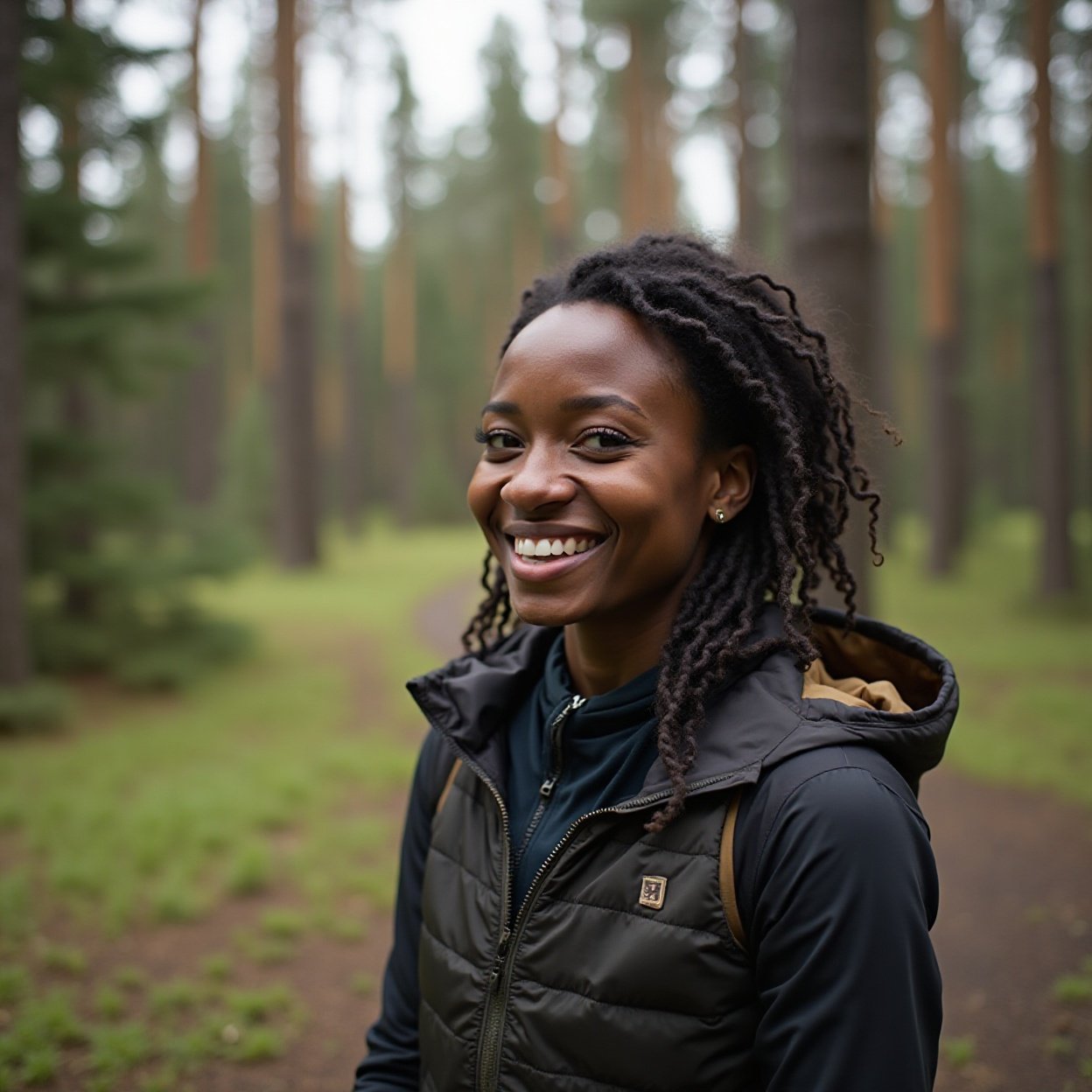 Beautiful smiling Black woman in sportswear in 🇫🇮 Finland – Endless forests and silence Beautiful smiling Black woman in sportswear in 🇫🇮 Finland – Endless forests and silence