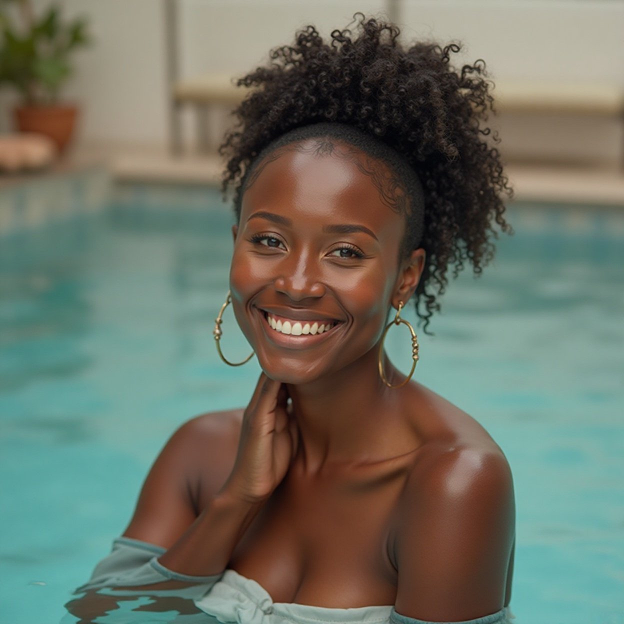 Beautiful smiling black woman Refined spa culture, thalassotherapy Beautiful smiling black woman Refined spa culture, thalassotherapy