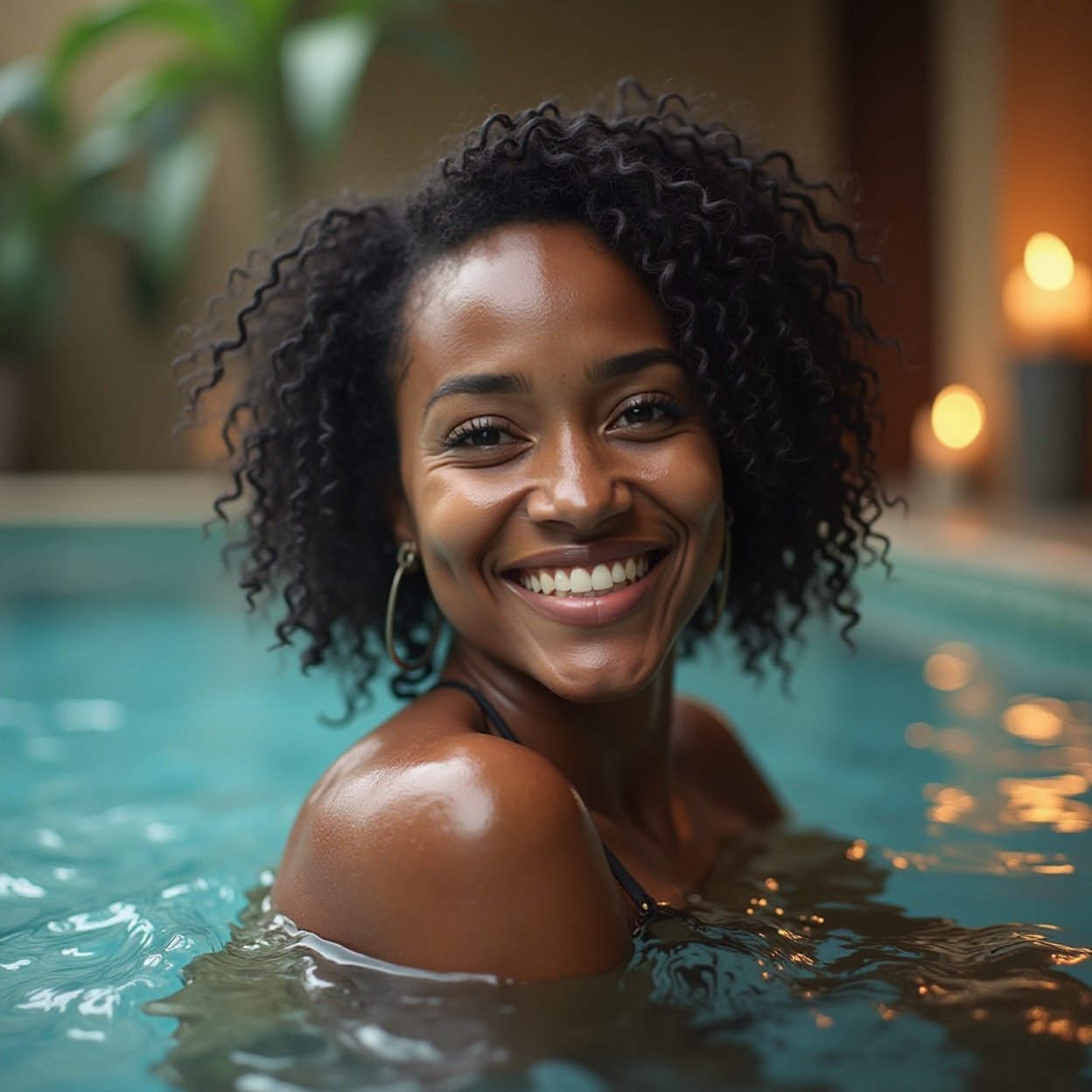 Beautiful smiling black woman in the thermal baths Beautiful smiling black woman in the thermal baths