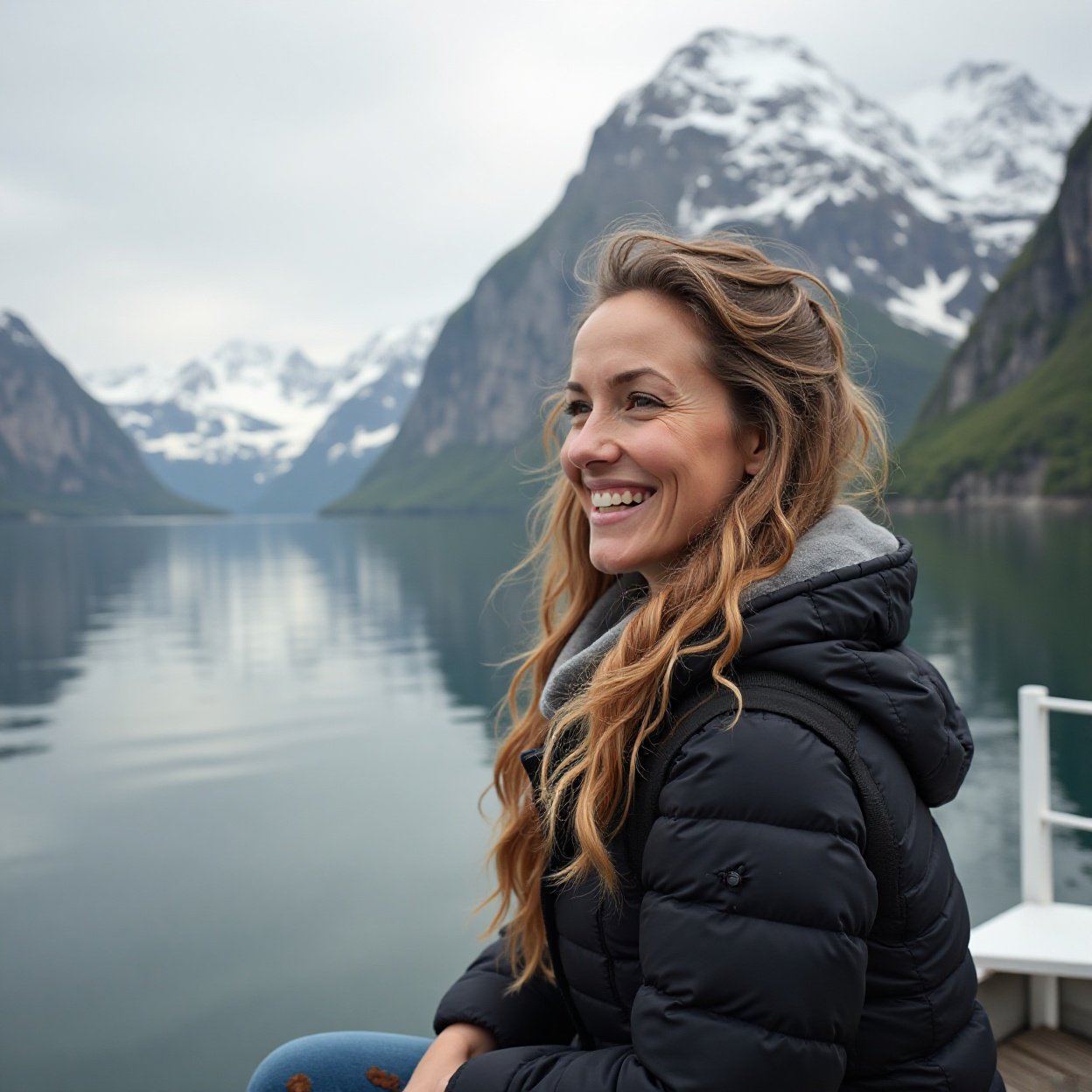 Beautiful smiling woman, Solo Retreats, Silence, fjords, and space Beautiful smiling woman, Solo Retreats, Silence, fjords, and space