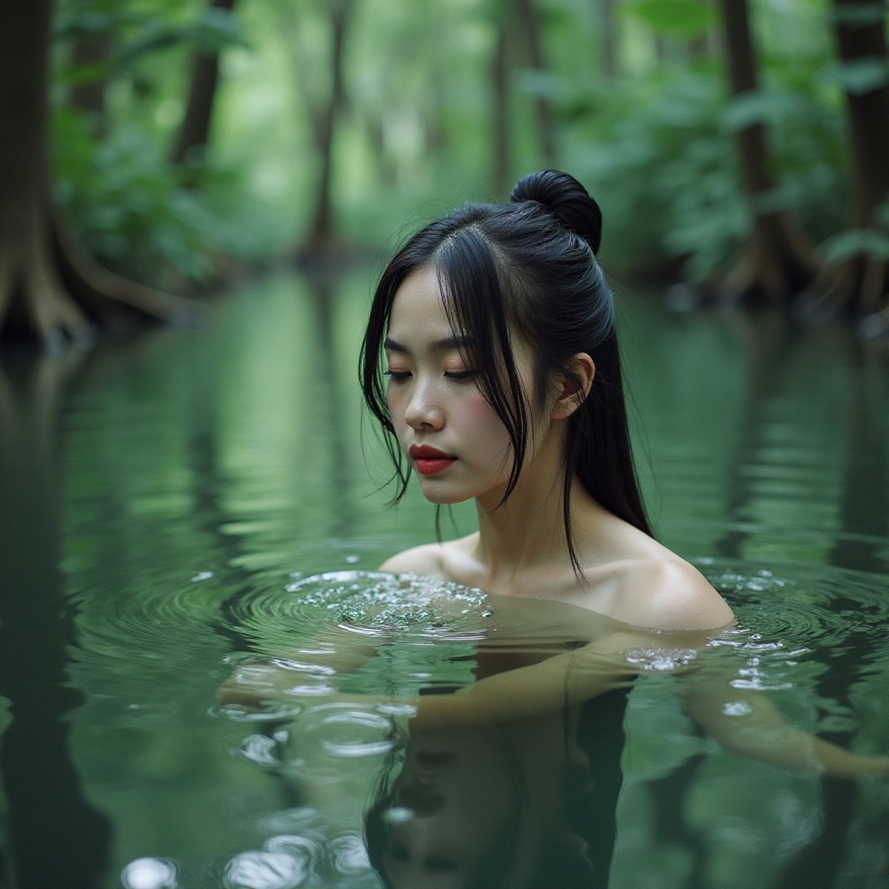 Beautiful woman Chinese Forest immersion, silence Beautiful woman Chinese Forest immersion, silence