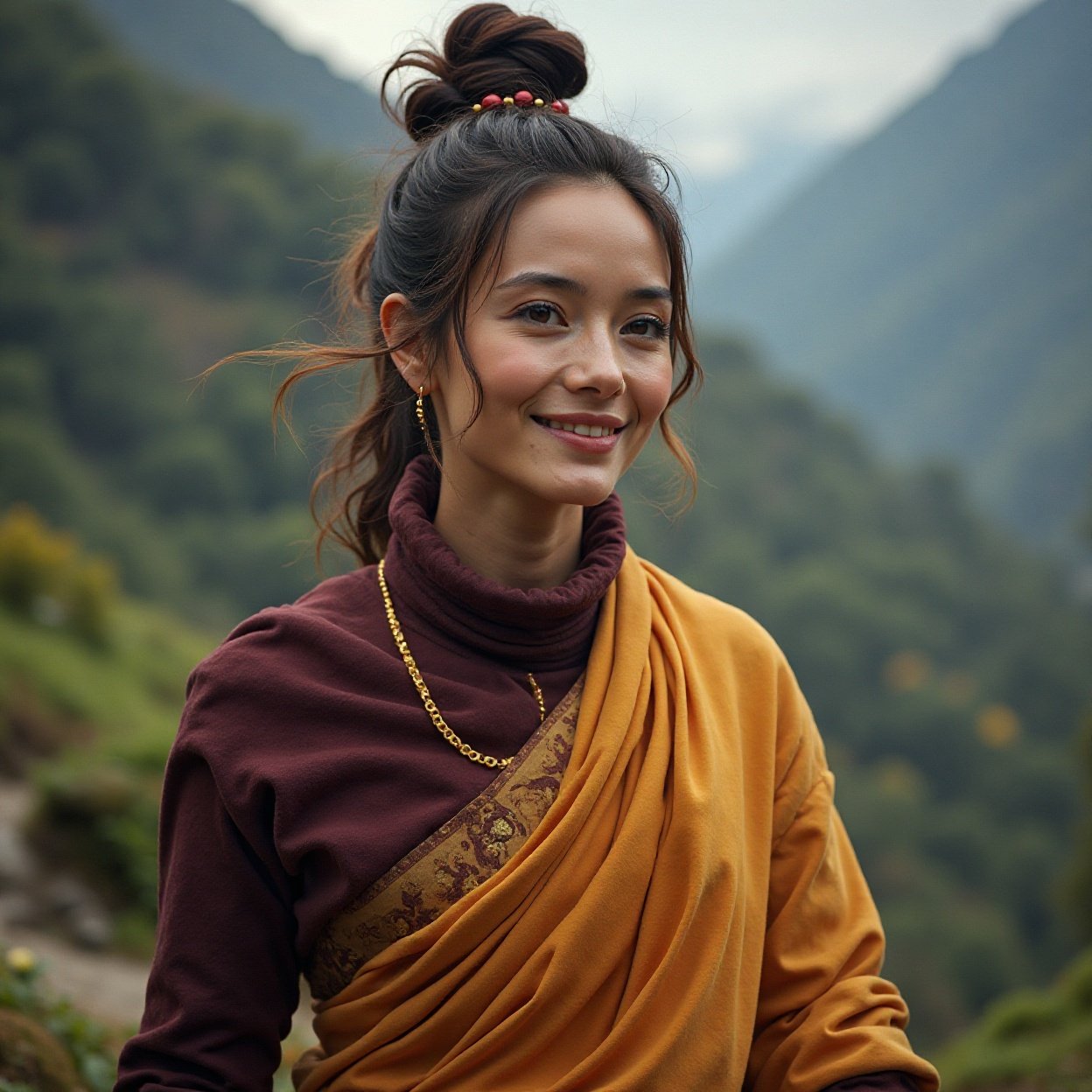 Beautiful woman Himalayan serenity and Buddhist traditions Beautiful woman Himalayan serenity and Buddhist traditions