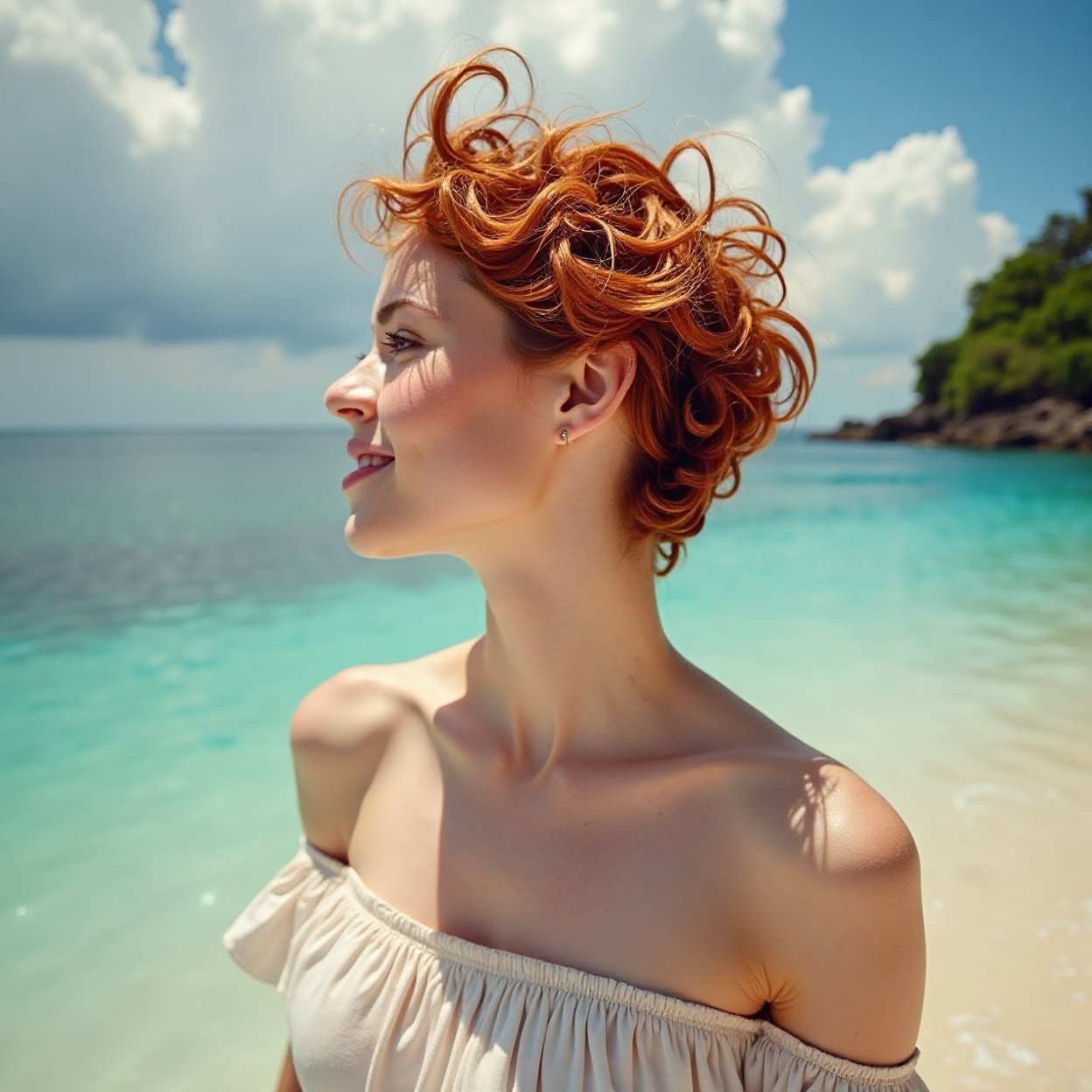 Beautiful woman with short red hair, smiling. Ocean Escapes 🇮🇩 Indonesia – Tropical calm (Bali islands) Beautiful woman with short red hair, smiling. Ocean Escapes 🇮🇩 Indonesia – Tropical calm (Bali islands)