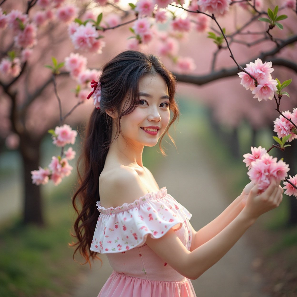 a beautiful Chinese woman in a romantic setting a beautiful Chinese woman in a romantic setting