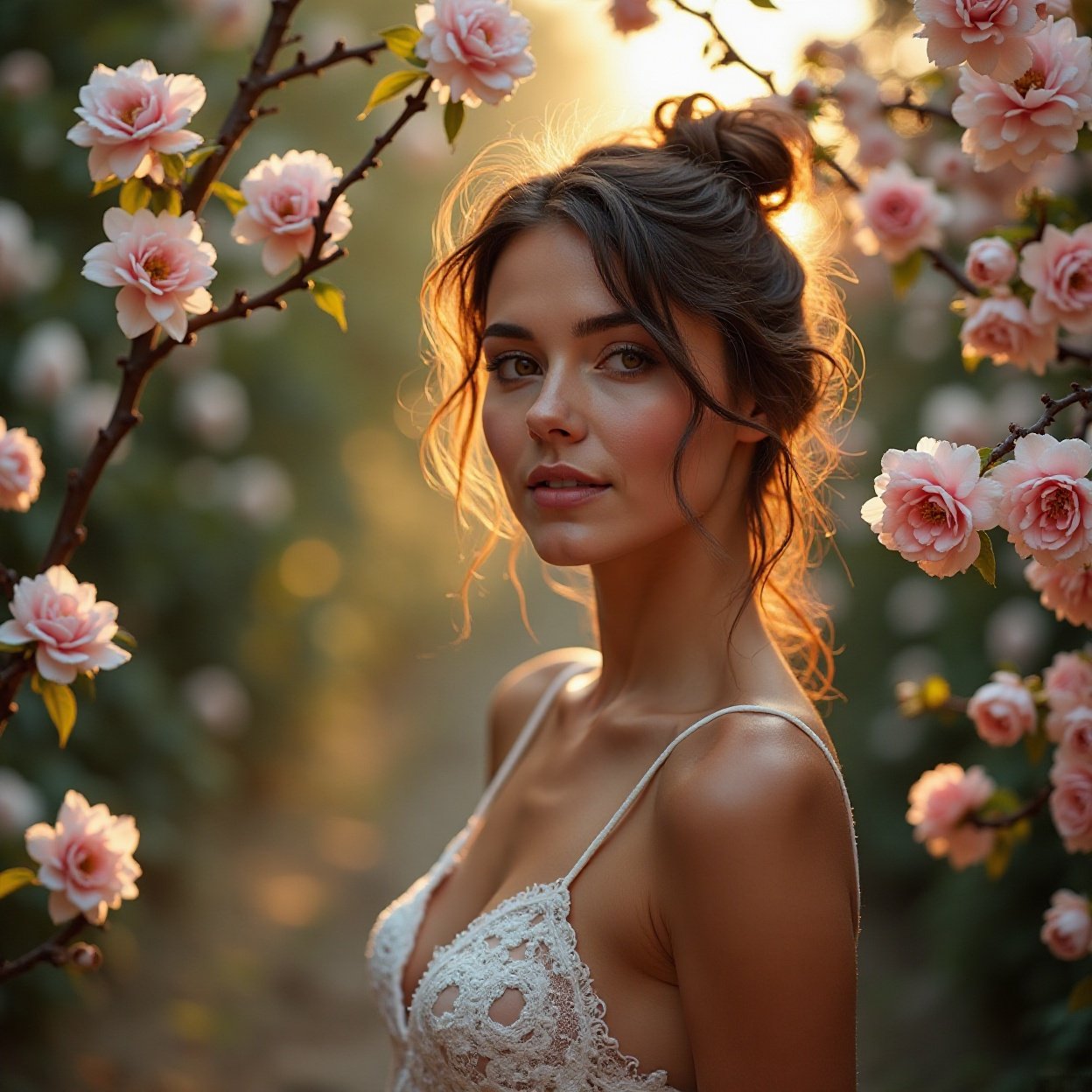 a beautiful woman in a romantic setting surrounded a beautiful woman in a romantic setting surrounded