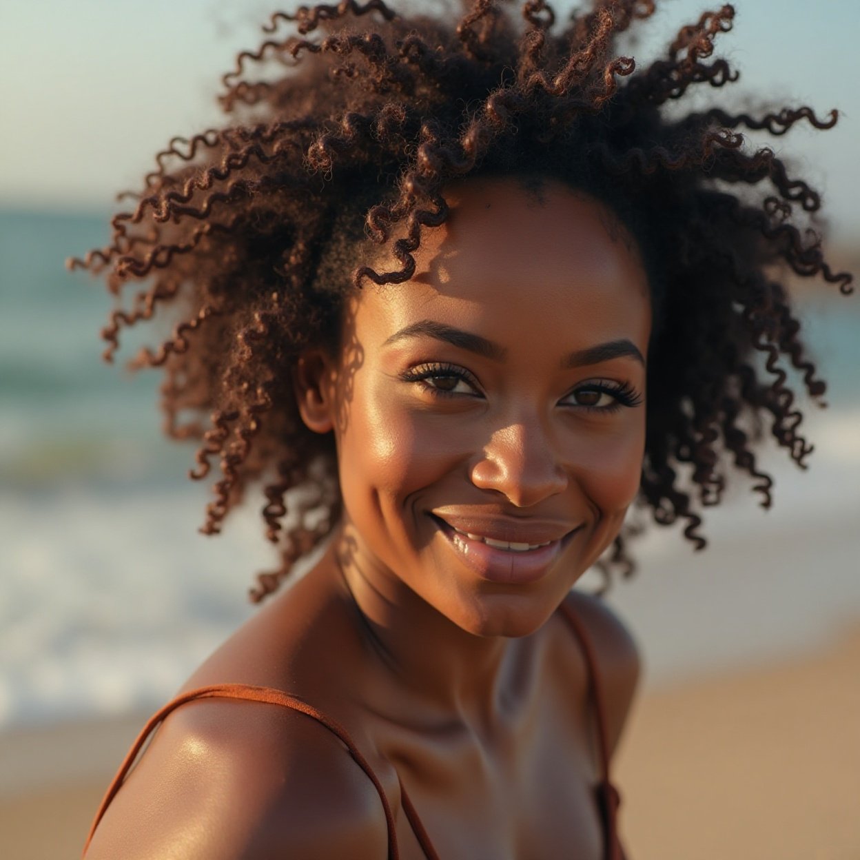 face of a beautiful black woman walking on the sand face of a beautiful black woman walking on the sand
