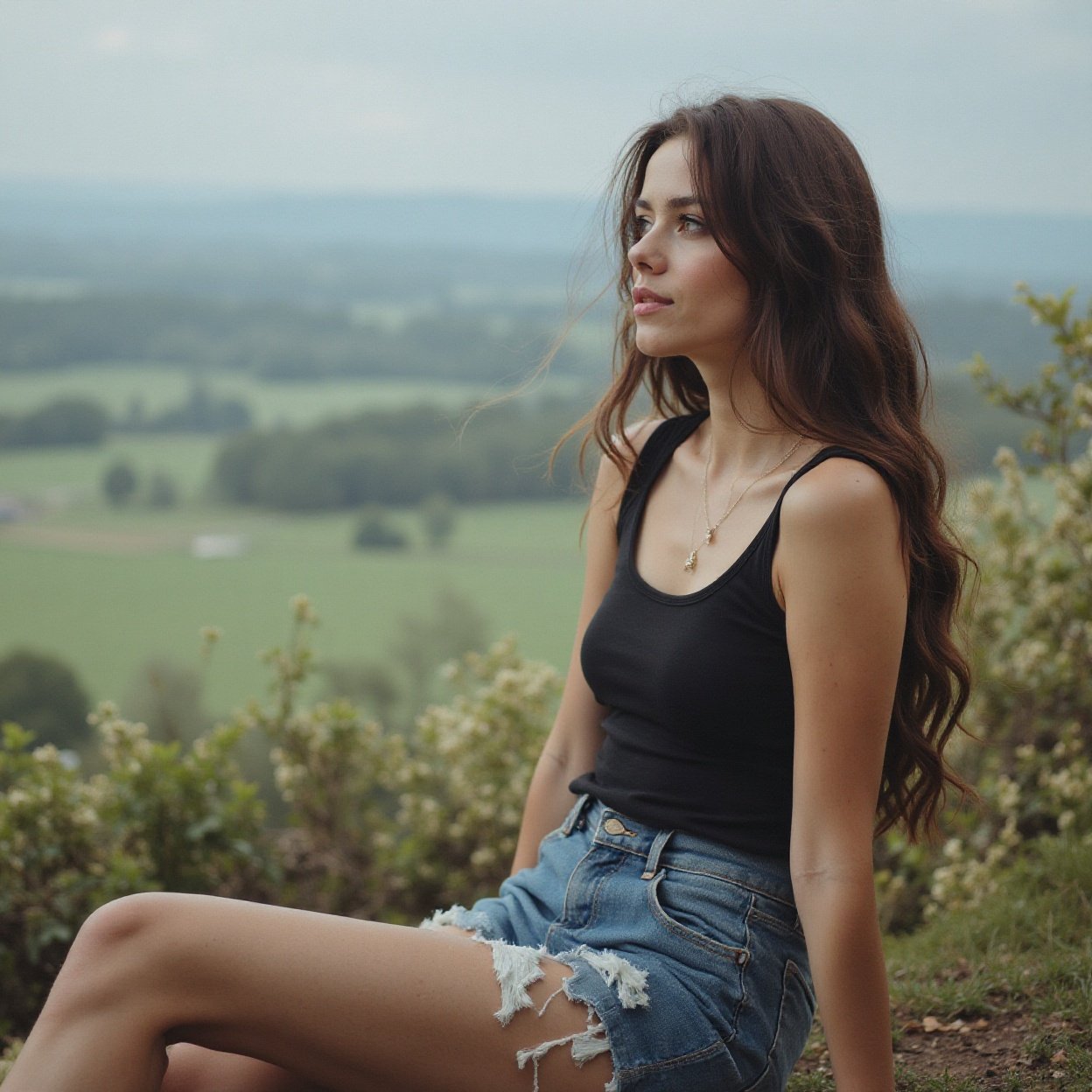 face of a beautiful woman, who is sitting and looking at the landscape face of a beautiful woman, who is sitting and looking at the landscape